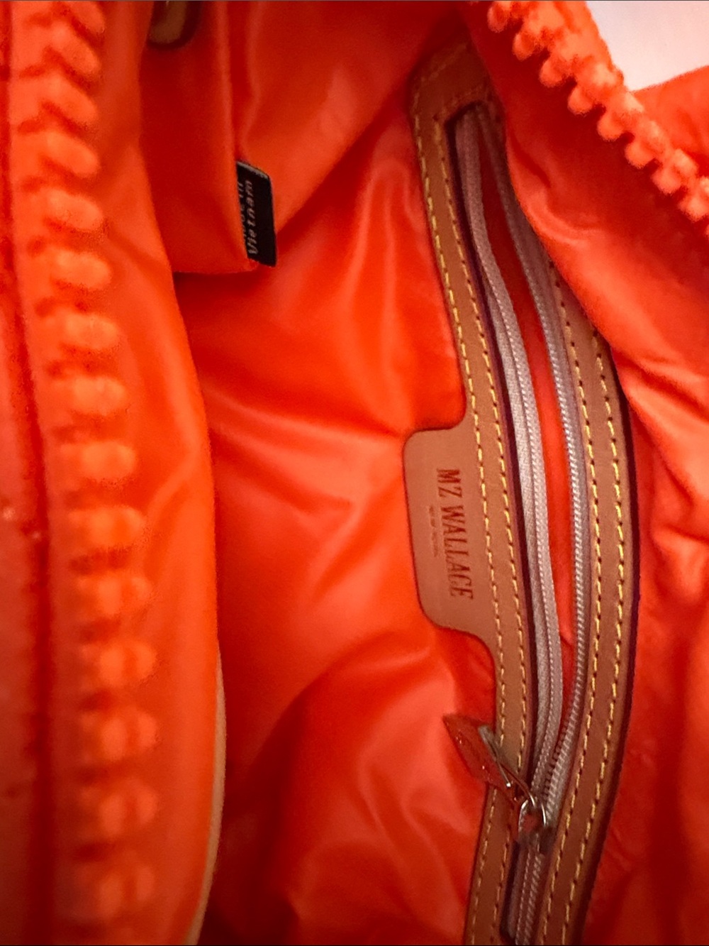 Bright Orange Quilted MZ Wallace Mini Bag with Hot Pink/ and Orange Strap - Picture 5 of 9